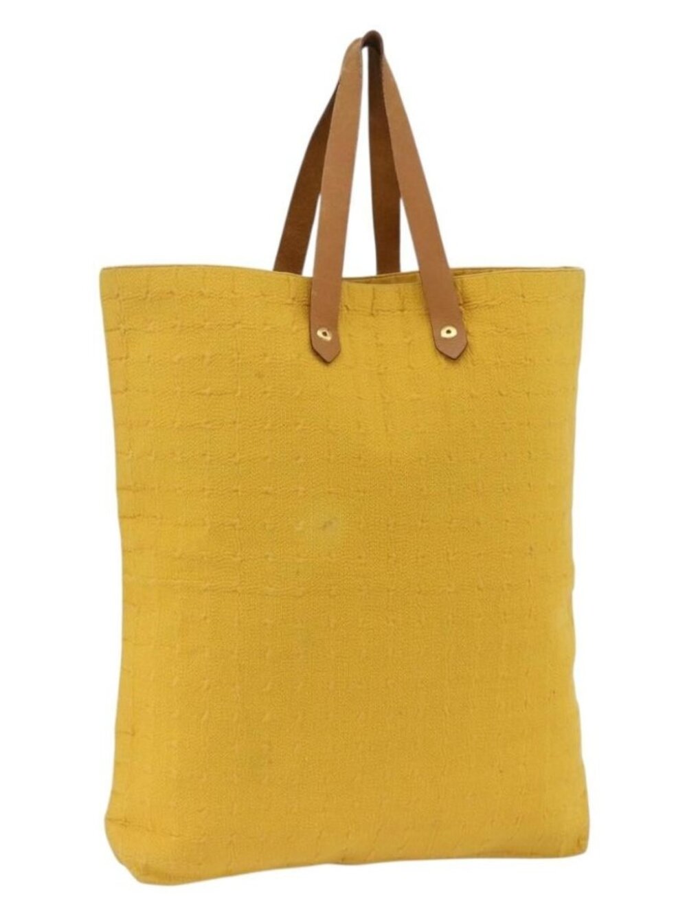 HERMES Amedaba GM Tote Bag Canvas Leather Yellow gold Auth BA11452